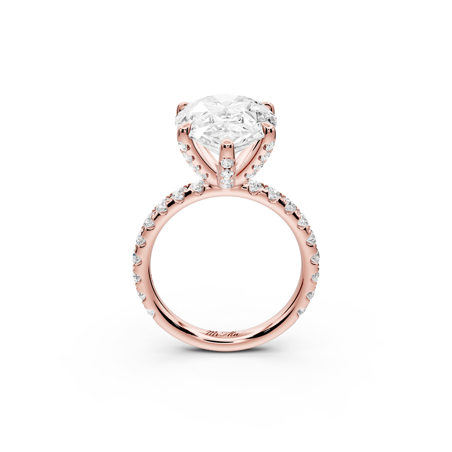 Elise - 5ct 14k rose gold pear diamond 6-Talon Prong Diamond Crown with Pavé Engagement Ring