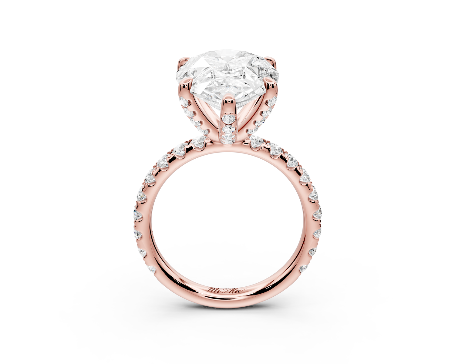 Elise - 5ct 18k rose gold pear diamond 6-Talon Prong Diamond Crown with Pavé Engagement Ring