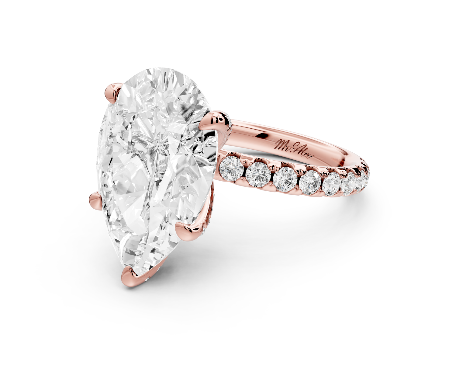 Elise - 5ct 18k rose gold pear diamond 6-Talon Prong Diamond Crown with Pavé Engagement Ring