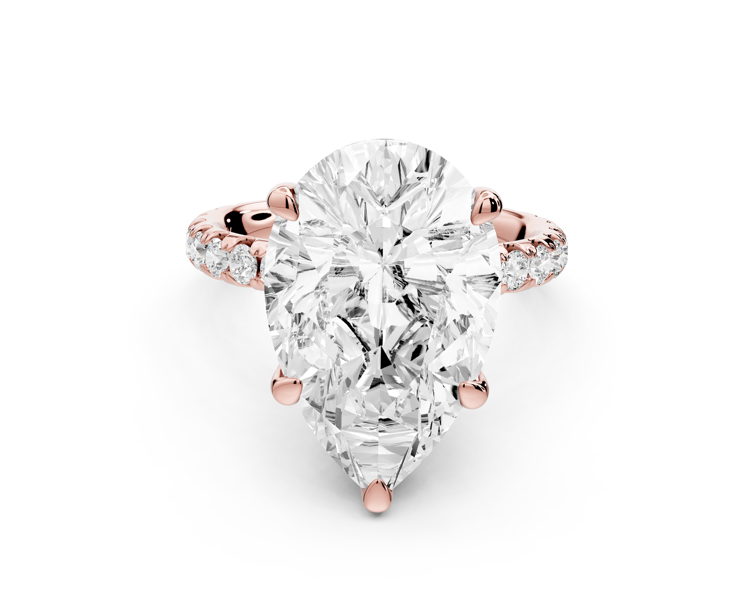 Elise - 5ct 18k rose gold pear diamond 6-Talon Prong Diamond Crown with Pavé Engagement Ring