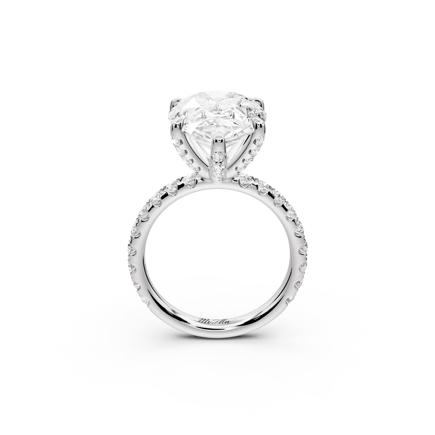 Elise - 5ct 14k white gold pear diamond 6-Talon Prong Diamond Crown with Pavé Engagement Ring