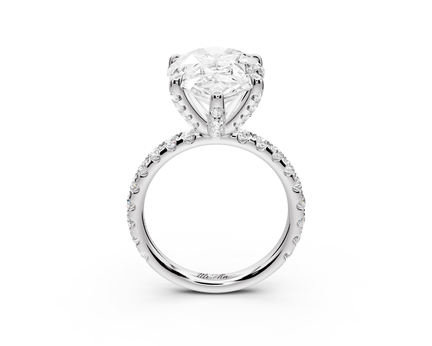 Elise - 5ct 18k white gold pear diamond 6-Talon Prong Diamond Crown with Pavé Engagement Ring