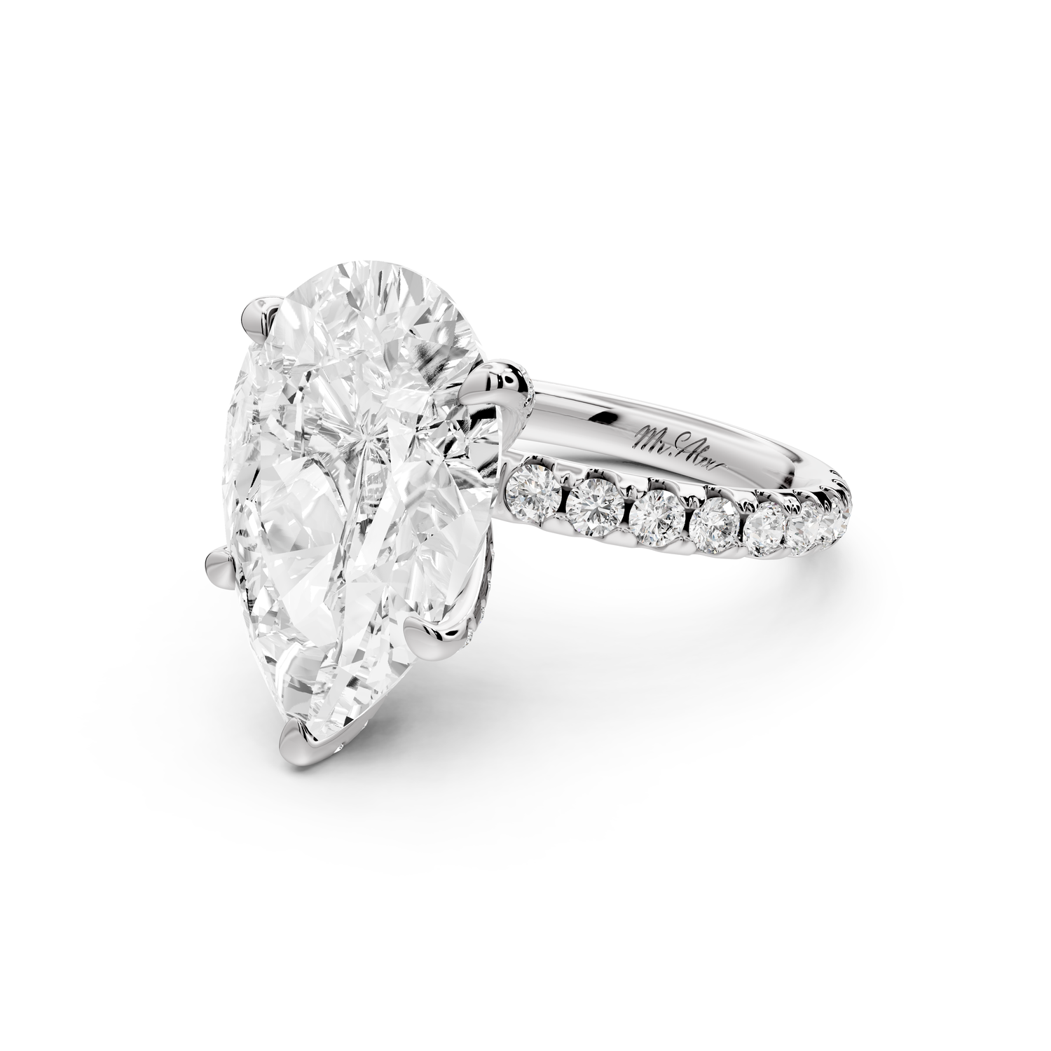 Elise - 5ct 14k white gold pear diamond 6-Talon Prong Diamond Crown with Pavé Engagement Ring