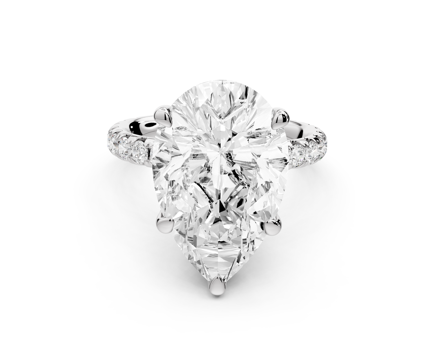 Elise - 5ct 14k white gold pear diamond 6-Talon Prong Diamond Crown with Pavé Engagement Ring