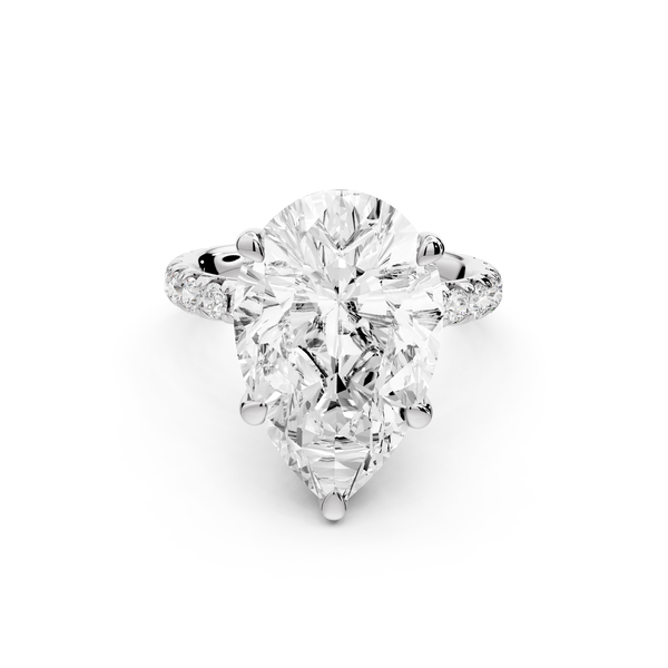 Elise - 5ct 14k white gold pear diamond 6-Talon Prong Diamond Crown with Pavé Engagement Ring