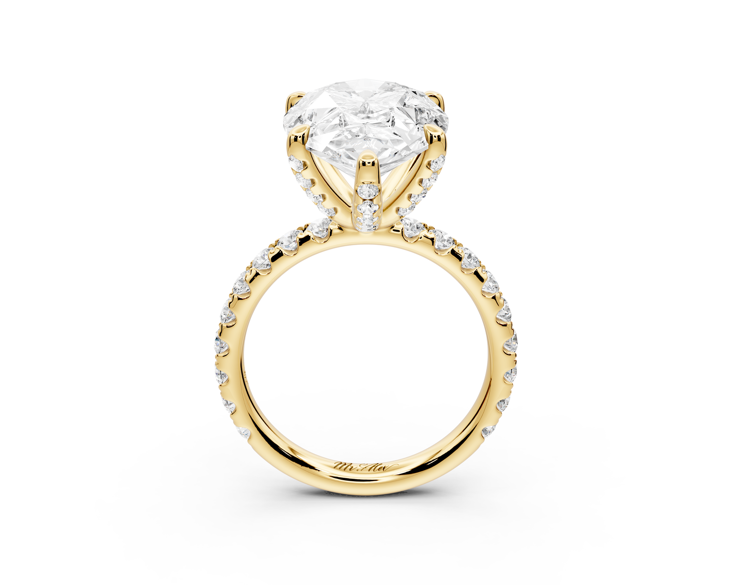 Elise - 5ct 14k yellow gold pear diamond 6-Talon Prong Diamond Crown with Pavé Engagement Ring