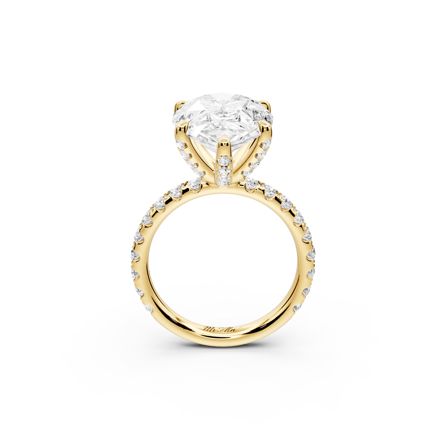 Elise - 5ct 14k yellow gold pear diamond 6-Talon Prong Diamond Crown with Pavé Engagement Ring