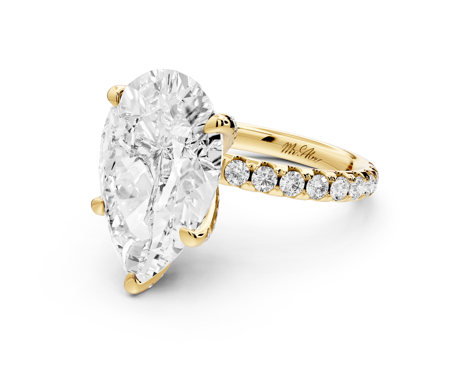Elise - 5ct 18k yellow gold pear diamond 6-Talon Prong Diamond Crown with Pavé Engagement Ring