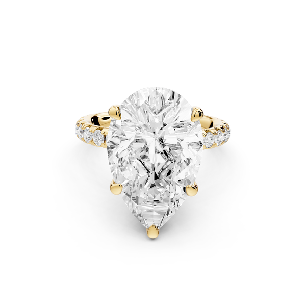 Elise - 5ct 14k yellow gold pear diamond 6-Talon Prong Diamond Crown with Pavé Engagement Ring