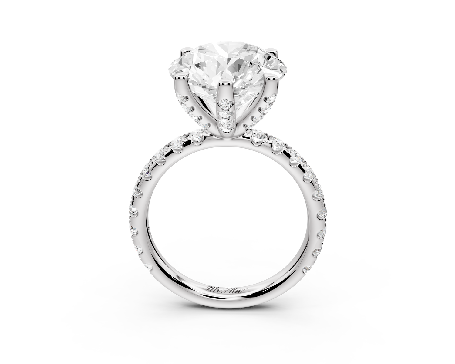 Elise - 5ct platinum round diamond 6-Talon Prong Diamond Crown with Pavé Engagement Ring