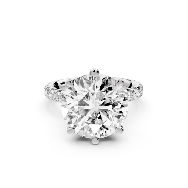 Elise - 5ct 14k white gold round diamond 6-Talon Prong Diamond Crown with Pavé Engagement Ring