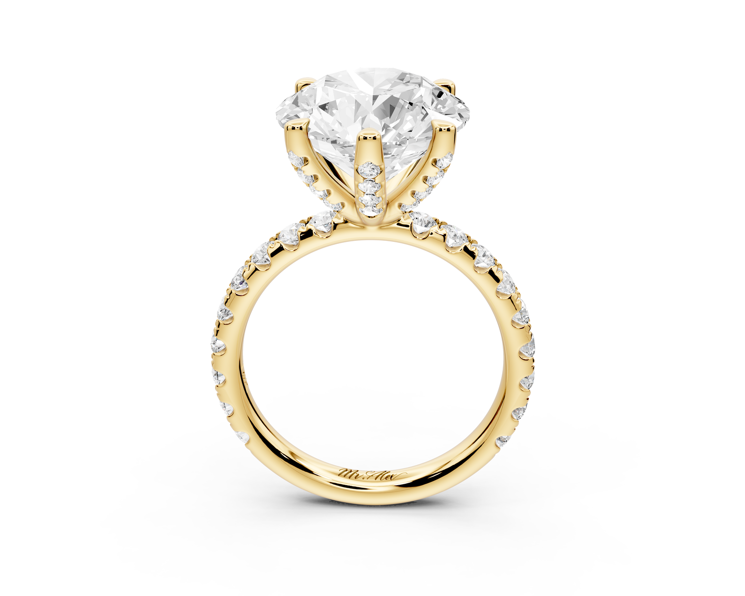 Elise - 5ct 14k yellow gold round diamond 6-Talon Prong Diamond Crown with Pavé Engagement Ring