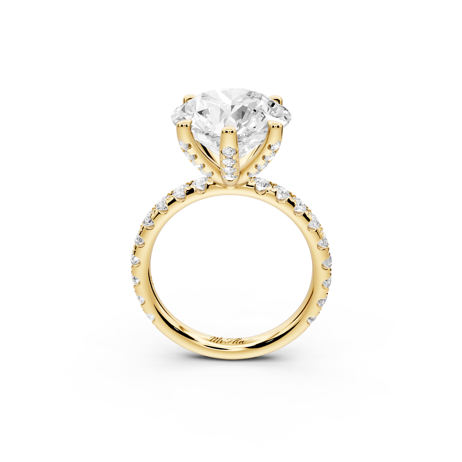 Elise - 5ct 14k yellow gold round diamond 6-Talon Prong Diamond Crown with Pavé Engagement Ring