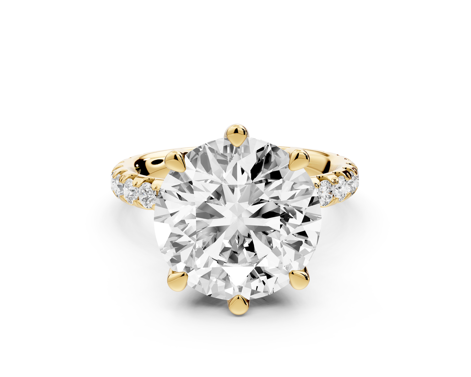 Elise - 5ct 14k yellow gold round diamond 6-Talon Prong Diamond Crown with Pavé Engagement Ring