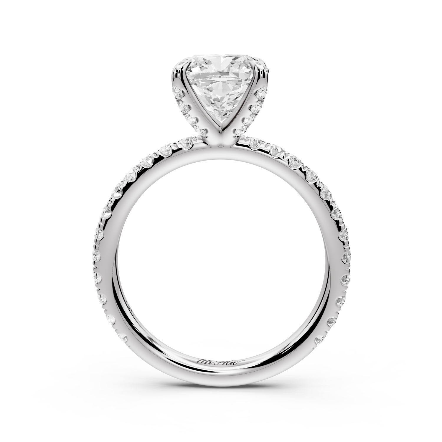Elissa - 2ct platinum Cushion Classic Solitaire Engagement Ring with Shared-Prong Pavé Band