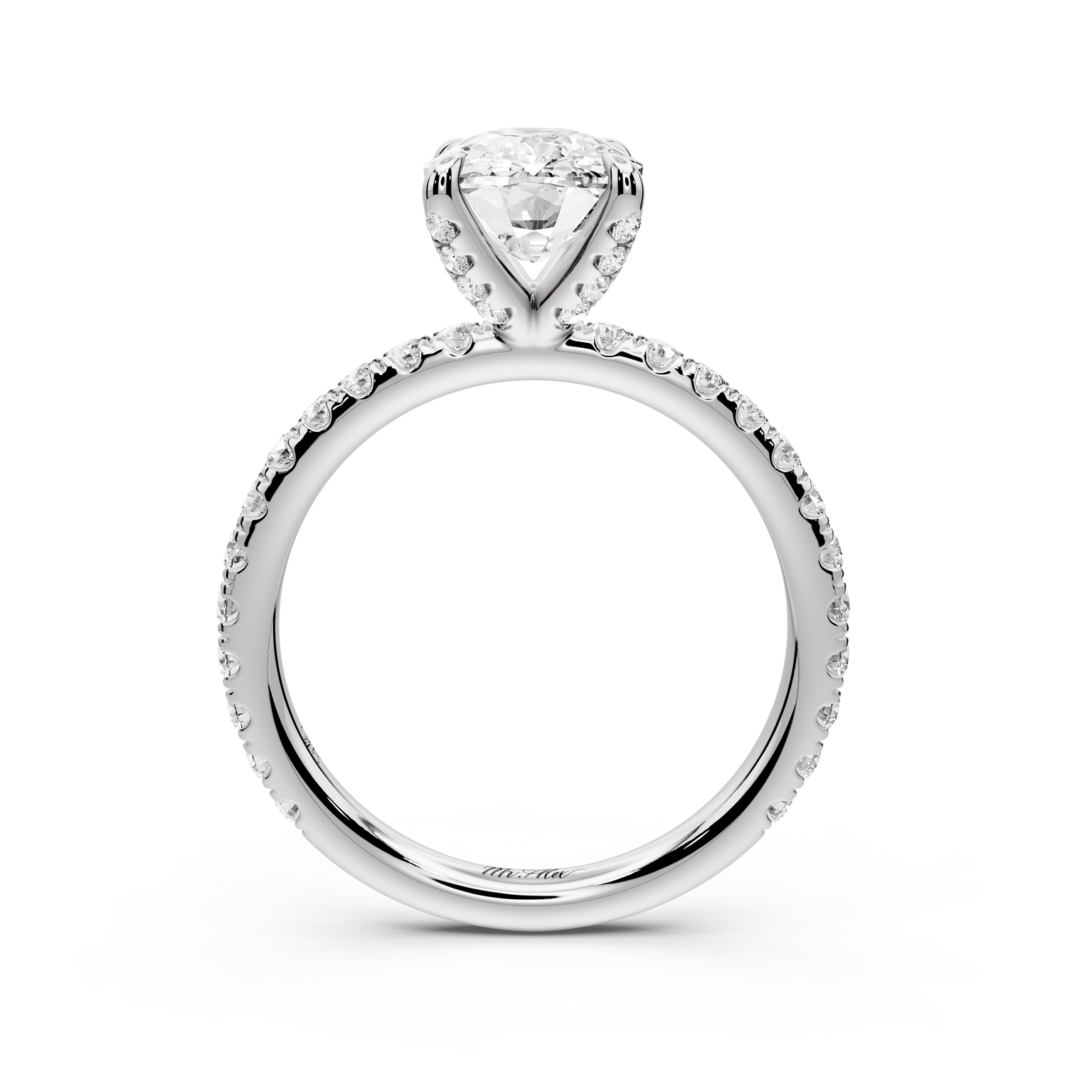 Elissa - 2ct platinum Ecushion Classic Solitaire Engagement Ring with Shared-Prong Pavé Band