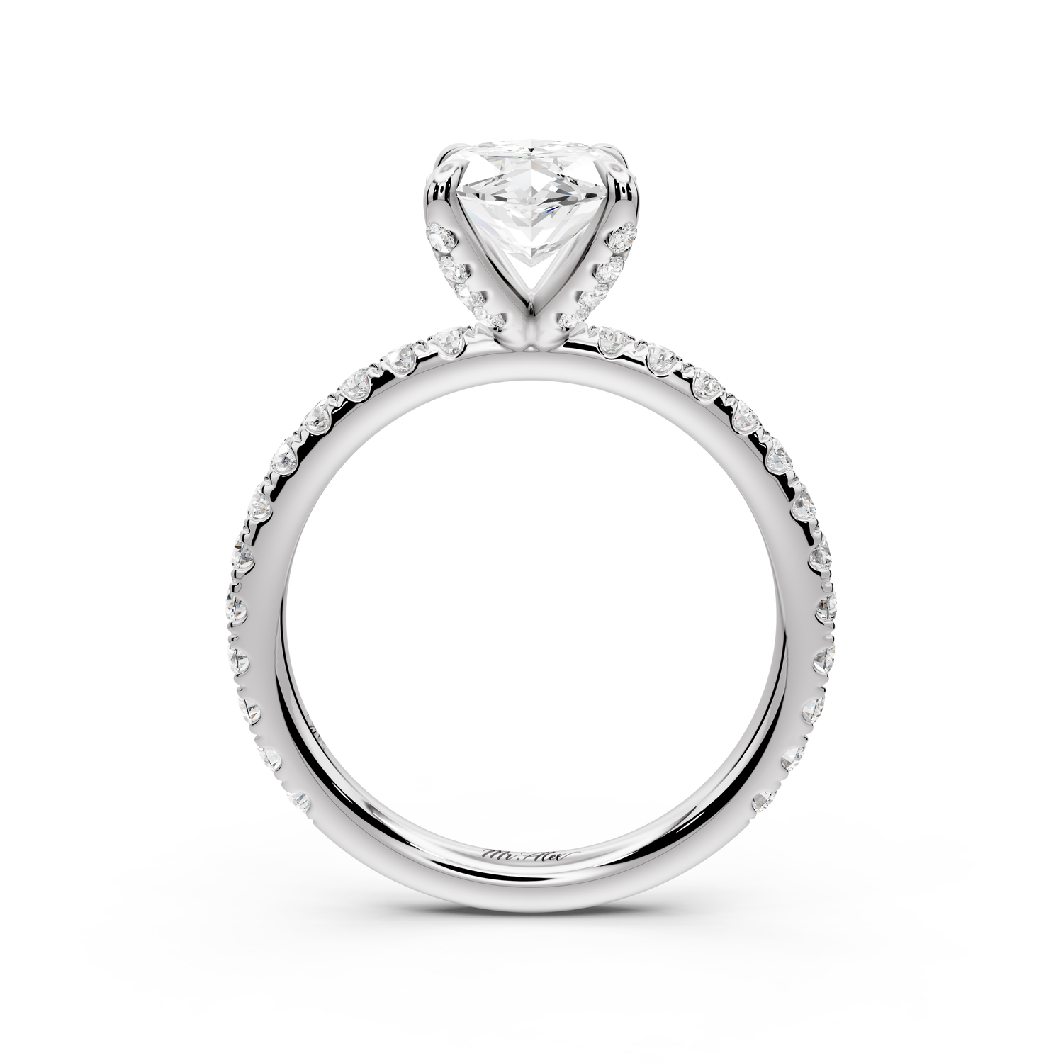 Elissa - 2ct platinum Marquise Classic Solitaire Engagement Ring with Shared-Prong Pavé Band