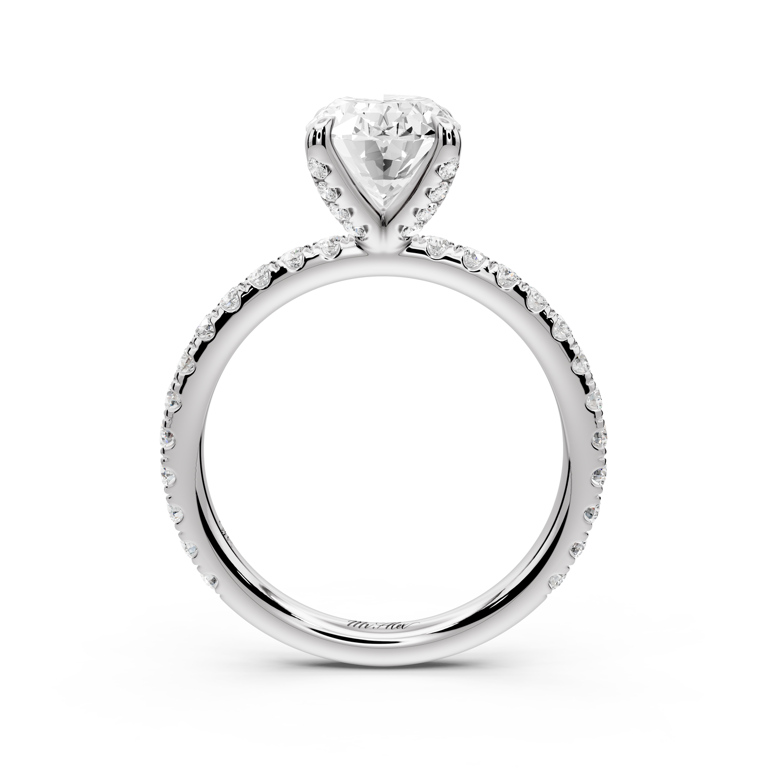 Elissa - 2ct platinum Oval Classic Solitaire Engagement Ring with Shared-Prong Pavé Band