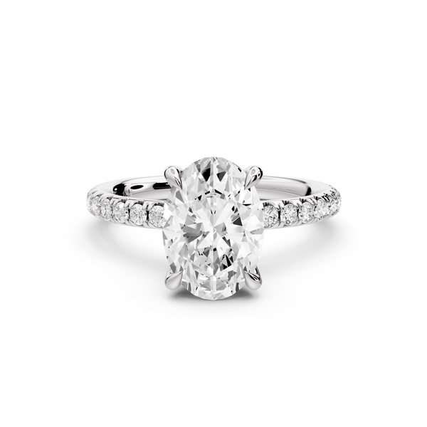 Elissa - 2ct platinum Oval Classic Solitaire Engagement Ring with Shared-Prong Pavé Band