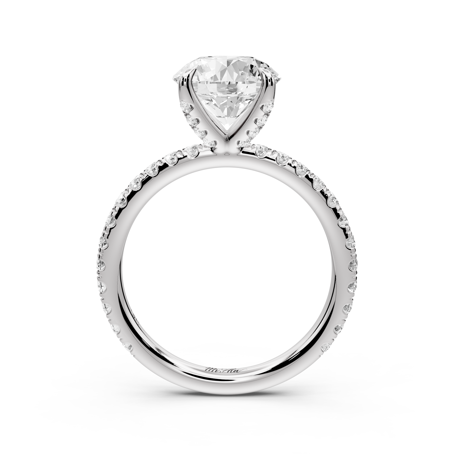 Elissa - 2ct platinum Round Classic Solitaire Engagement Ring with Shared-Prong Pavé Band