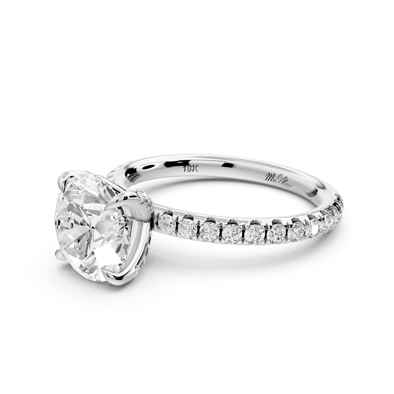 Elissa - 2ct platinum Round Classic Solitaire Engagement Ring with Shared-Prong Pavé Band