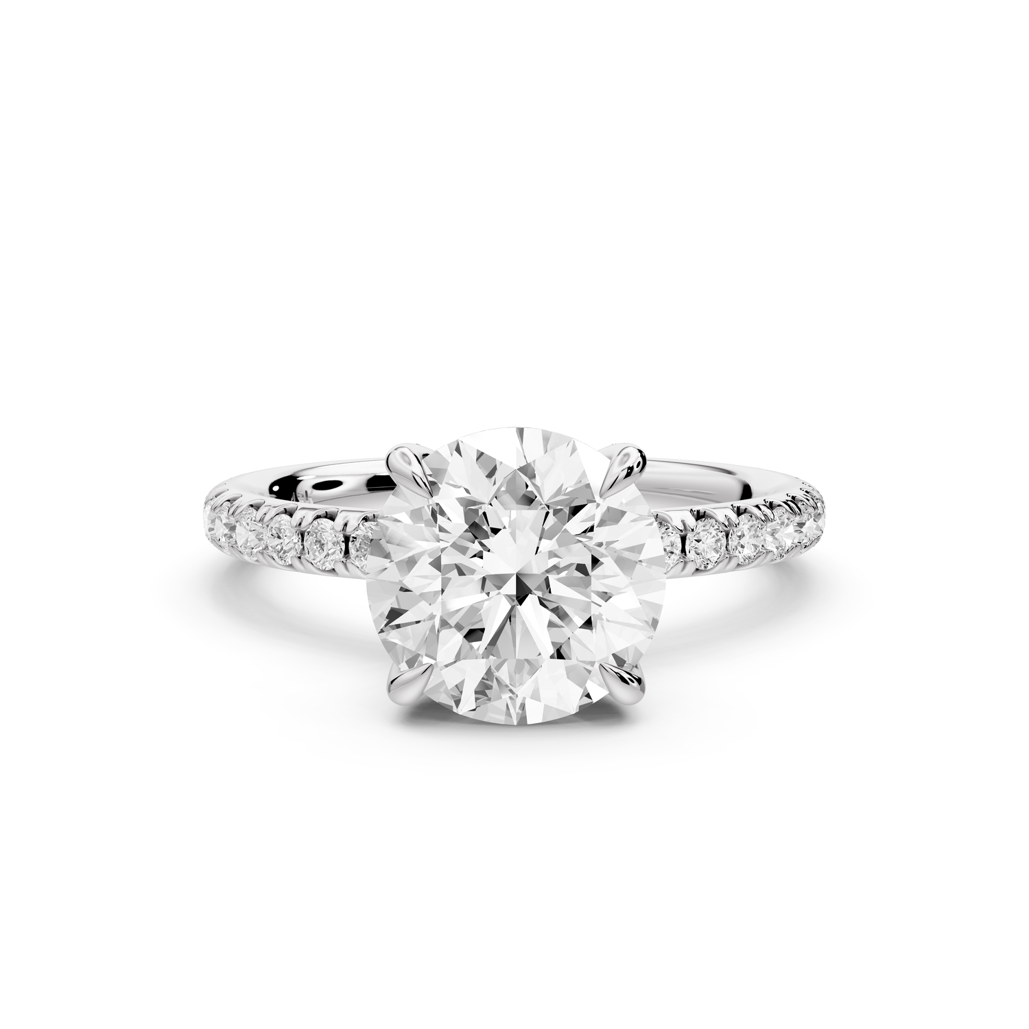 Elissa - 2ct platinum Round Classic Solitaire Engagement Ring with Shared-Prong Pavé Band