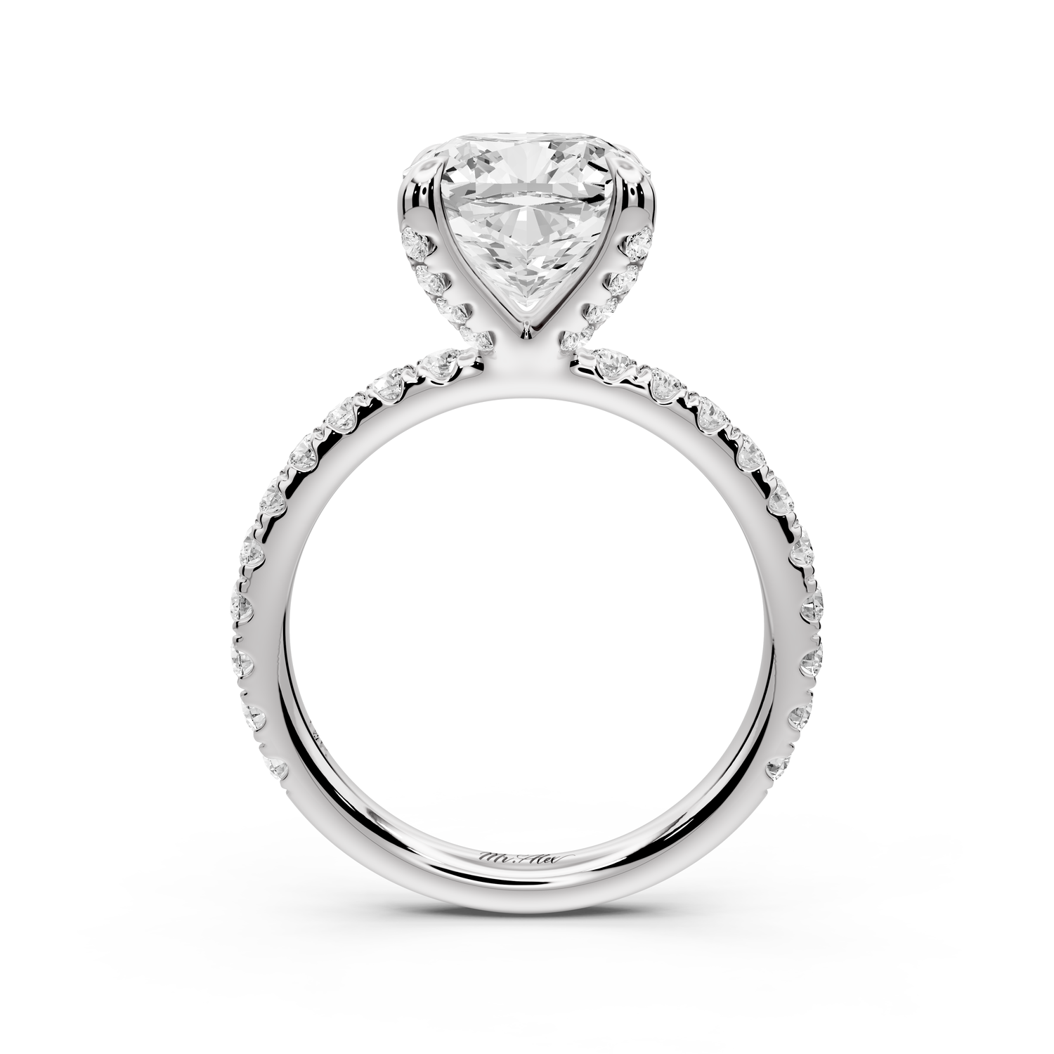 Elissa - 3ct platinum Cushion Classic Solitaire Engagement Ring with Shared-Prong Pavé Band