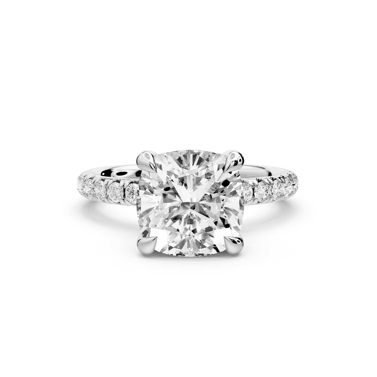 Elissa - 3ct platinum Cushion Classic Solitaire Engagement Ring with Shared-Prong Pavé Band