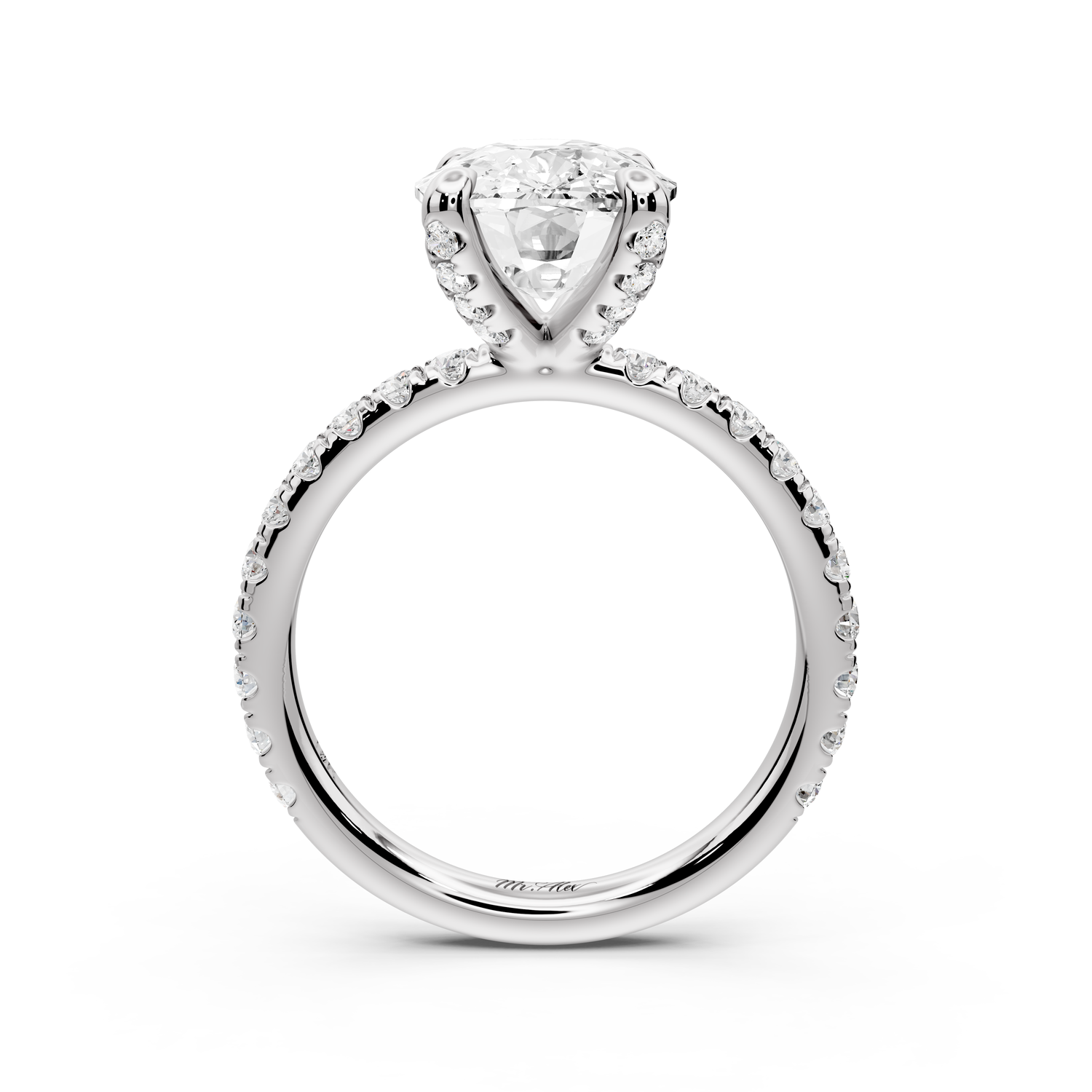 Elissa - 3ct platinum Ecushion Classic Solitaire Engagement Ring with Shared-Prong Pavé Band
