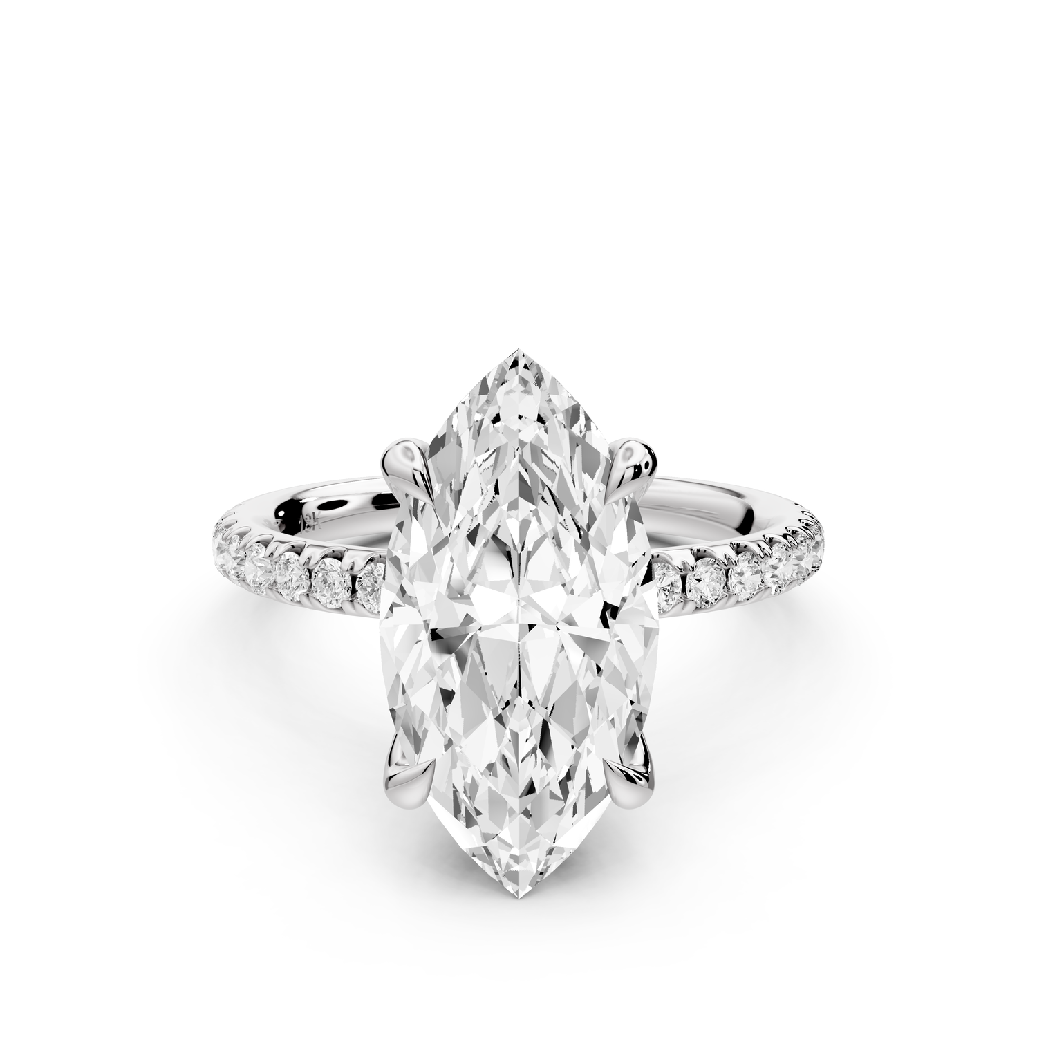 Elissa - 3ct platinum Marquise Classic Solitaire Engagement Ring with Shared-Prong Pavé Band