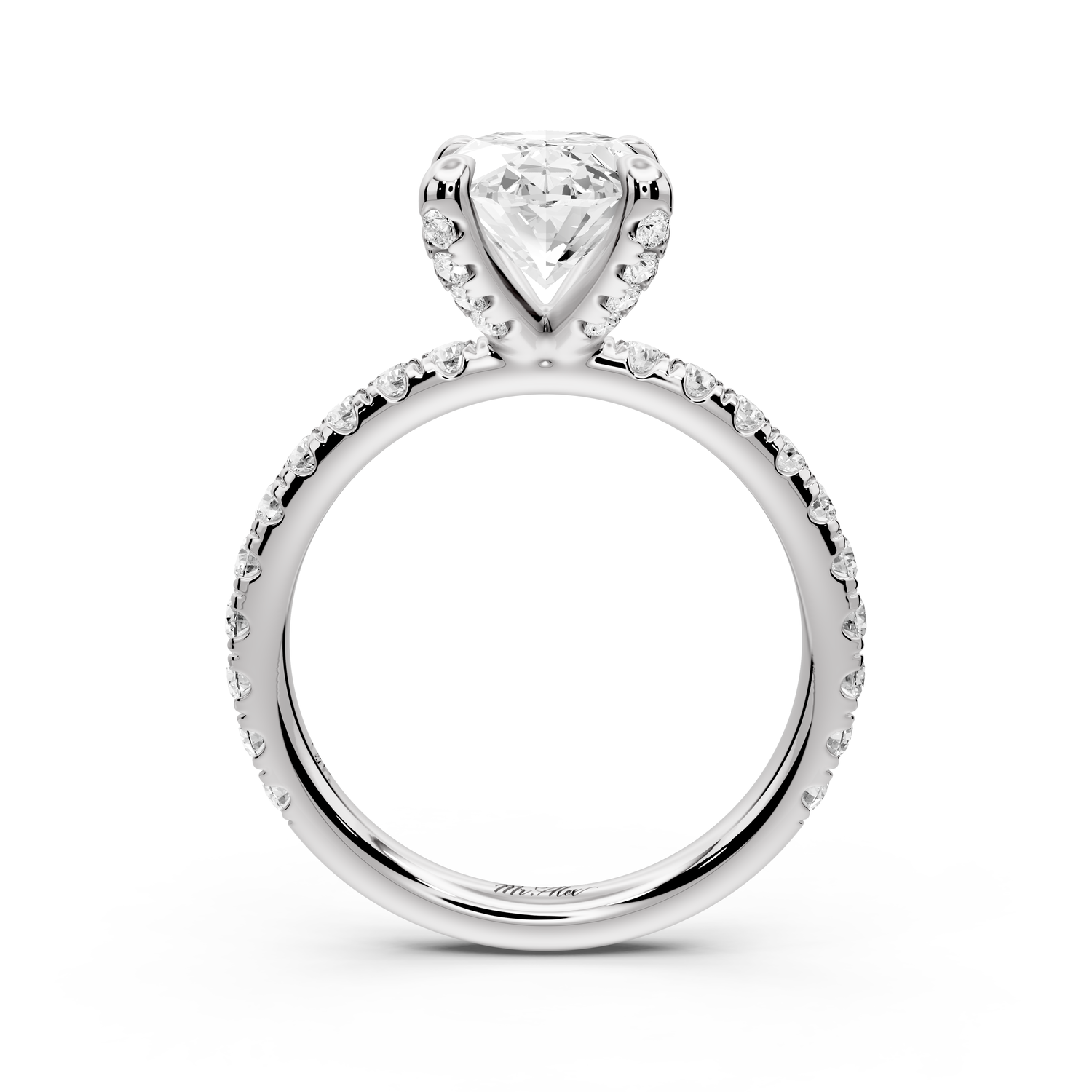 Elissa - 3ct platinum Oval Classic Solitaire Engagement Ring with Shared-Prong Pavé Band