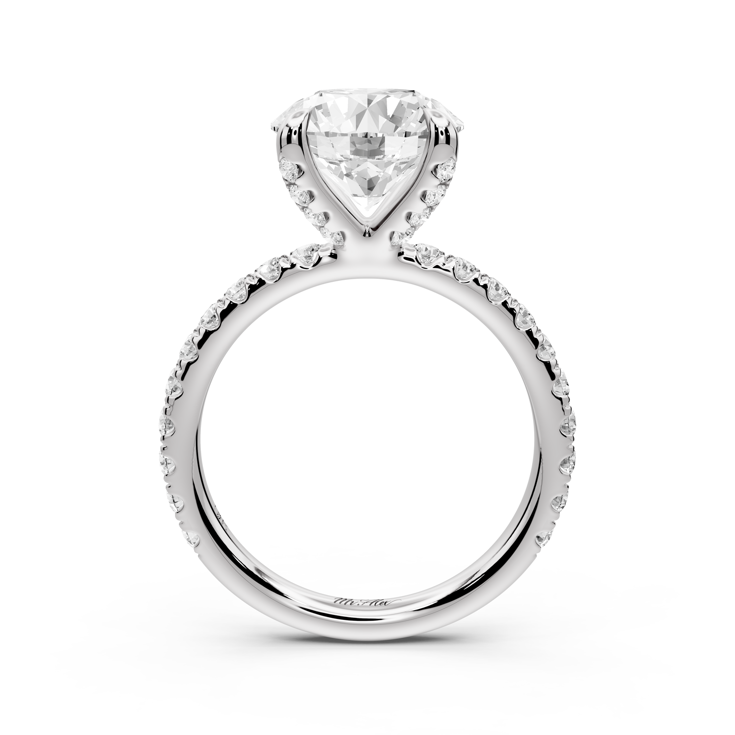 Elissa - 3ct platinum Round Classic Solitaire Engagement Ring with Shared-Prong Pavé Band