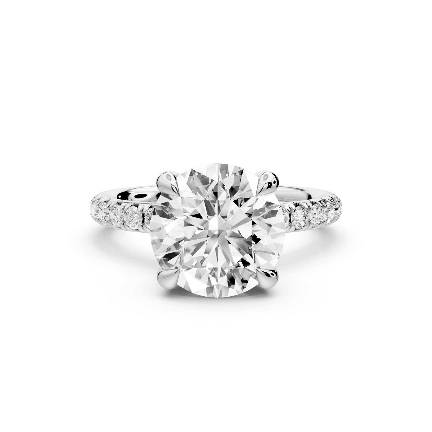 Elissa - 3ct platinum Round Classic Solitaire Engagement Ring with Shared-Prong Pavé Band