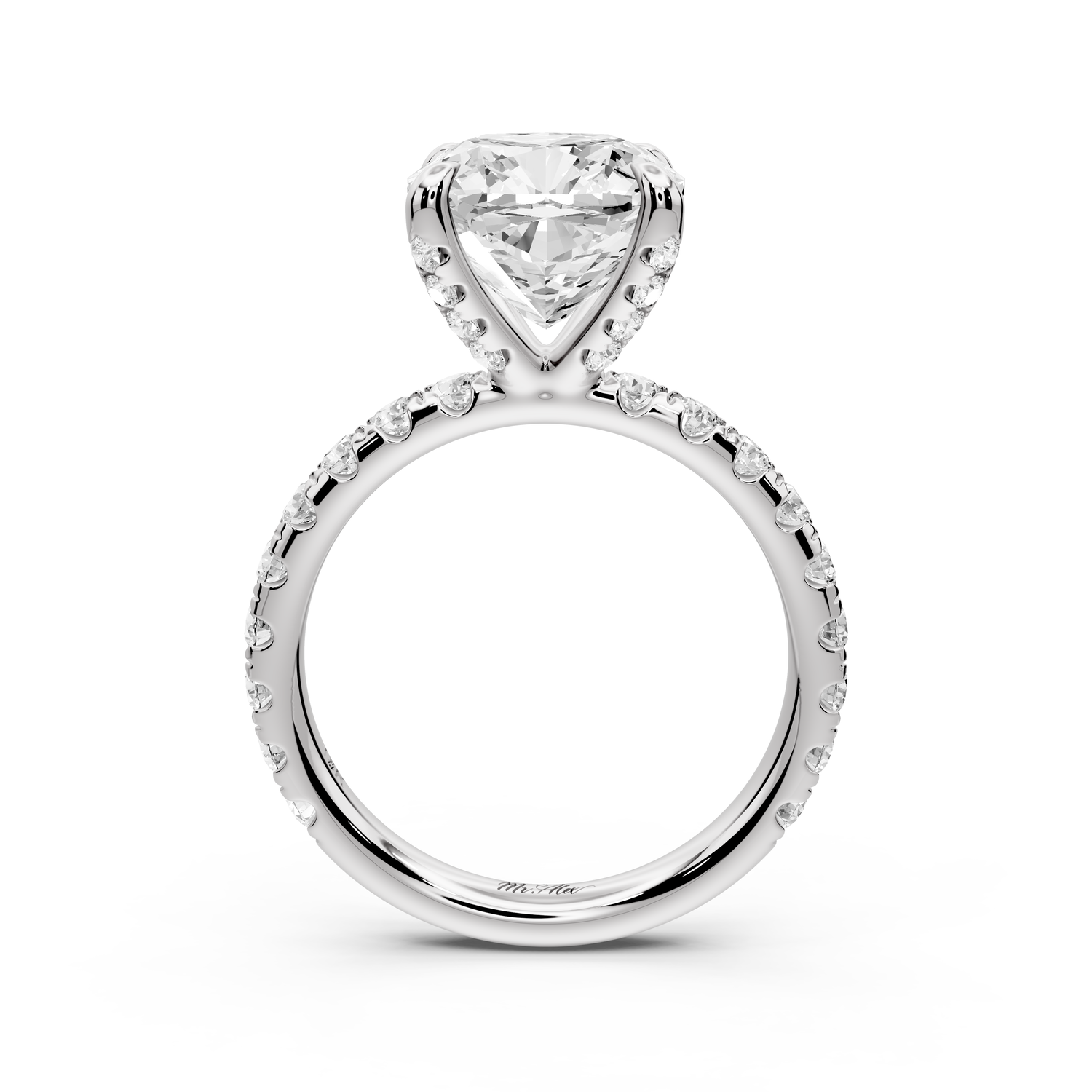 Elissa - 4ct platinum Cushion Classic Solitaire Engagement Ring with Shared-Prong Pavé Band