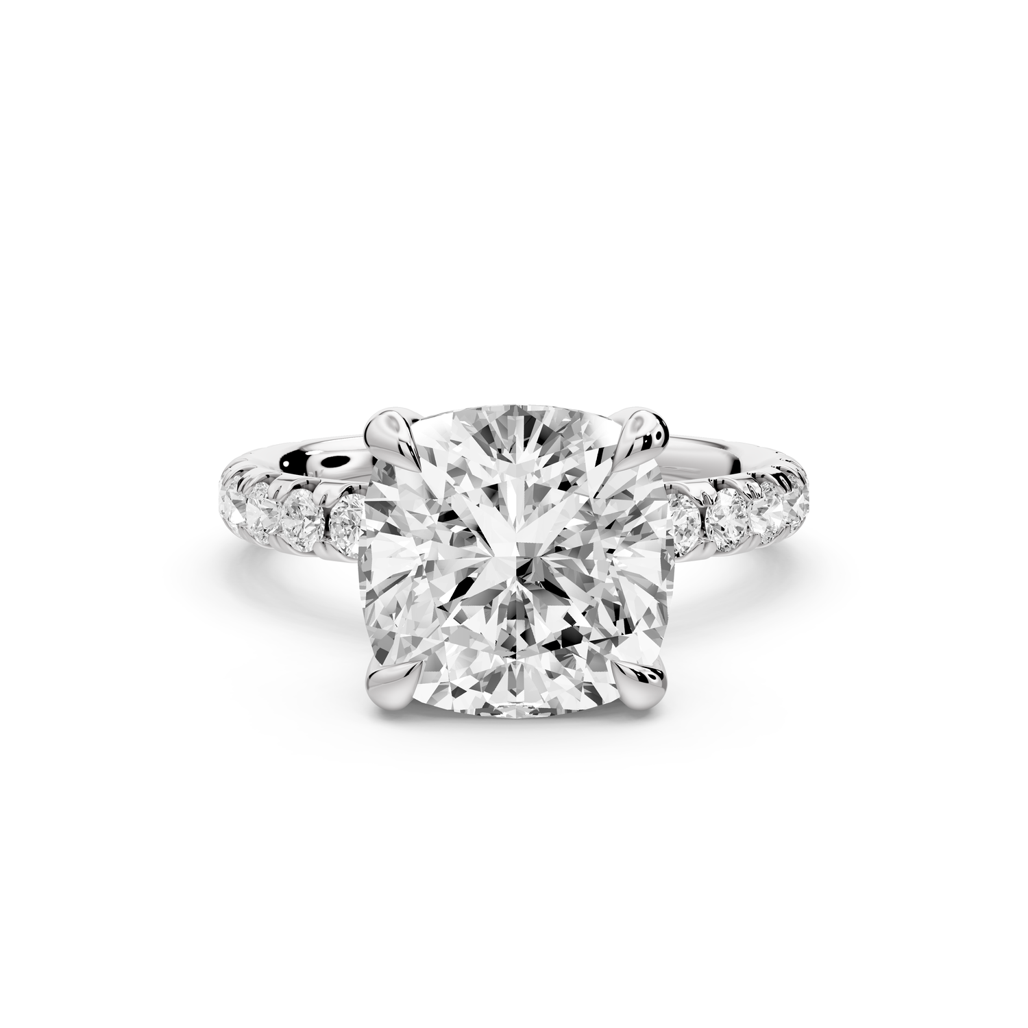 Elissa - 4ct platinum Cushion Classic Solitaire Engagement Ring with Shared-Prong Pavé Band