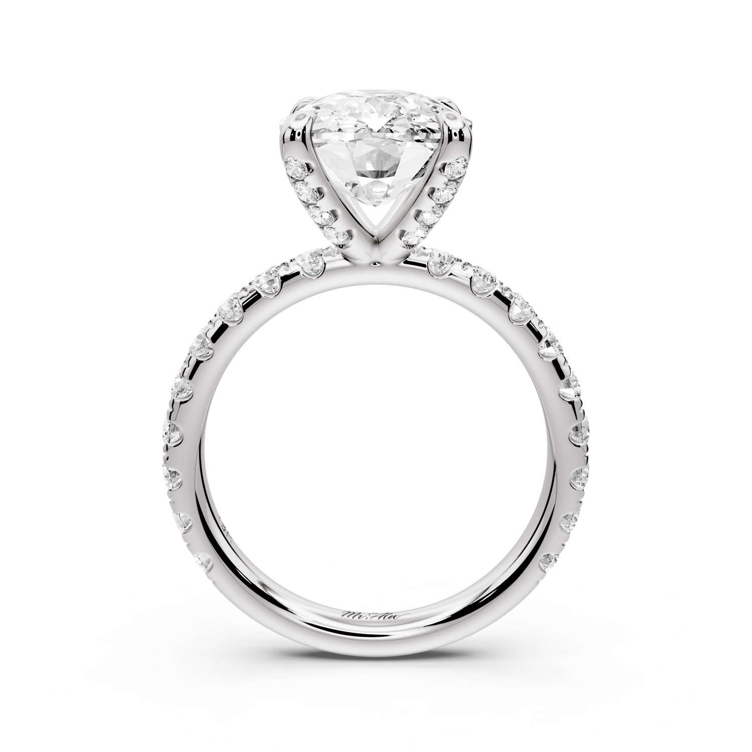 Elissa - 4ct platinum Ecushion Classic Solitaire Engagement Ring with Shared-Prong Pavé Band