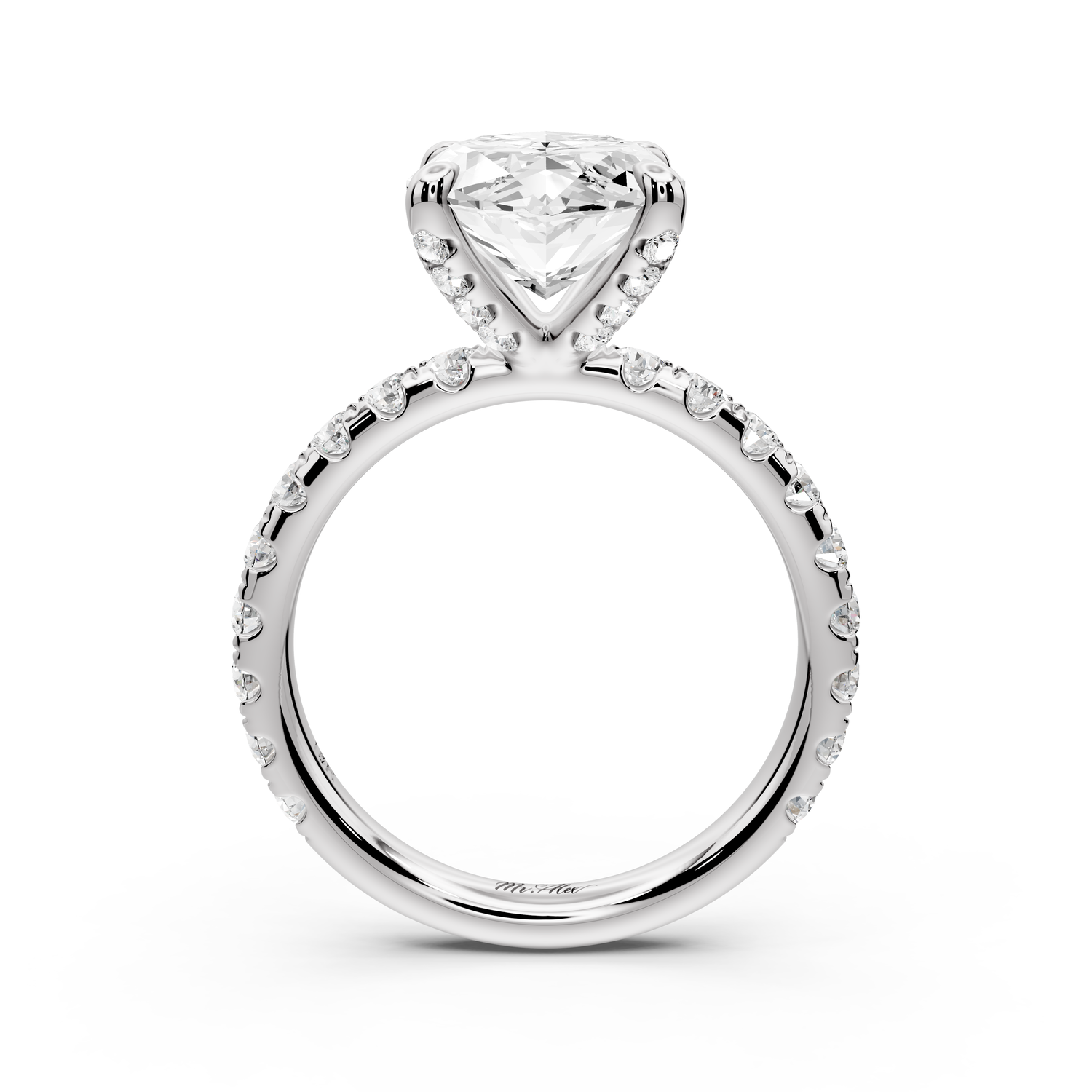 Elissa - 4ct platinum Marquise Classic Solitaire Engagement Ring with Shared-Prong Pavé Band