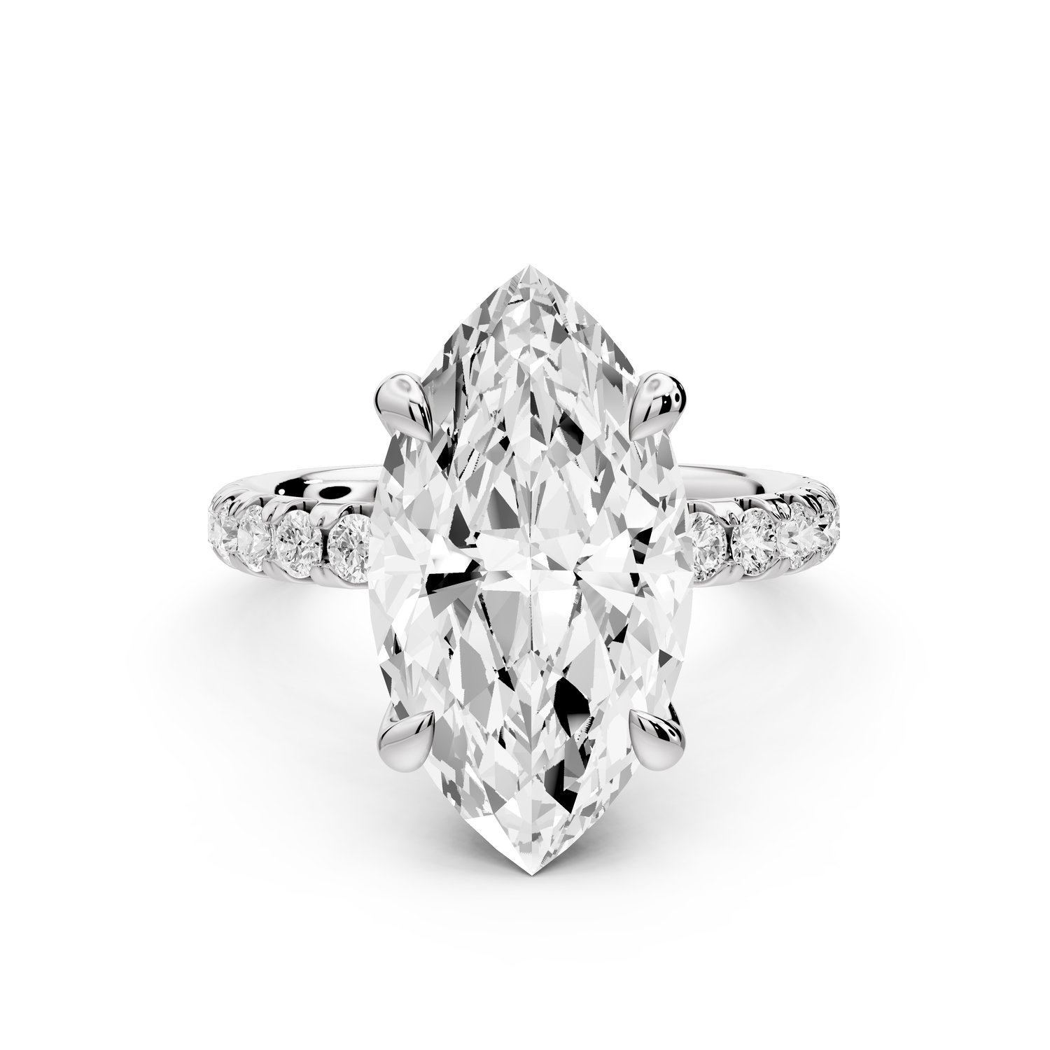 Elissa - 4ct platinum Marquise Classic Solitaire Engagement Ring with Shared-Prong Pavé Band