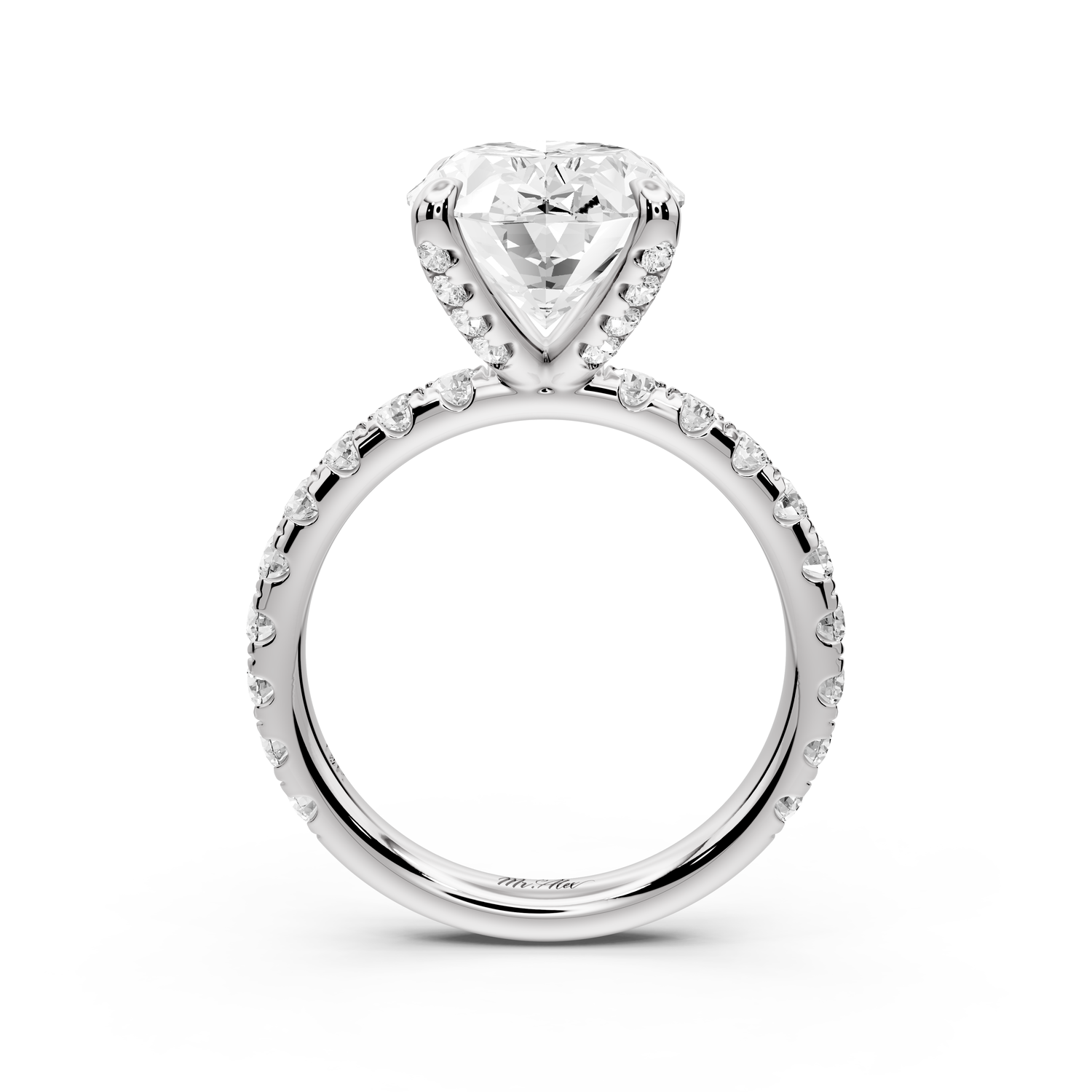 Elissa - 4ct platinum Oval Classic Solitaire Engagement Ring with Shared-Prong Pavé Band