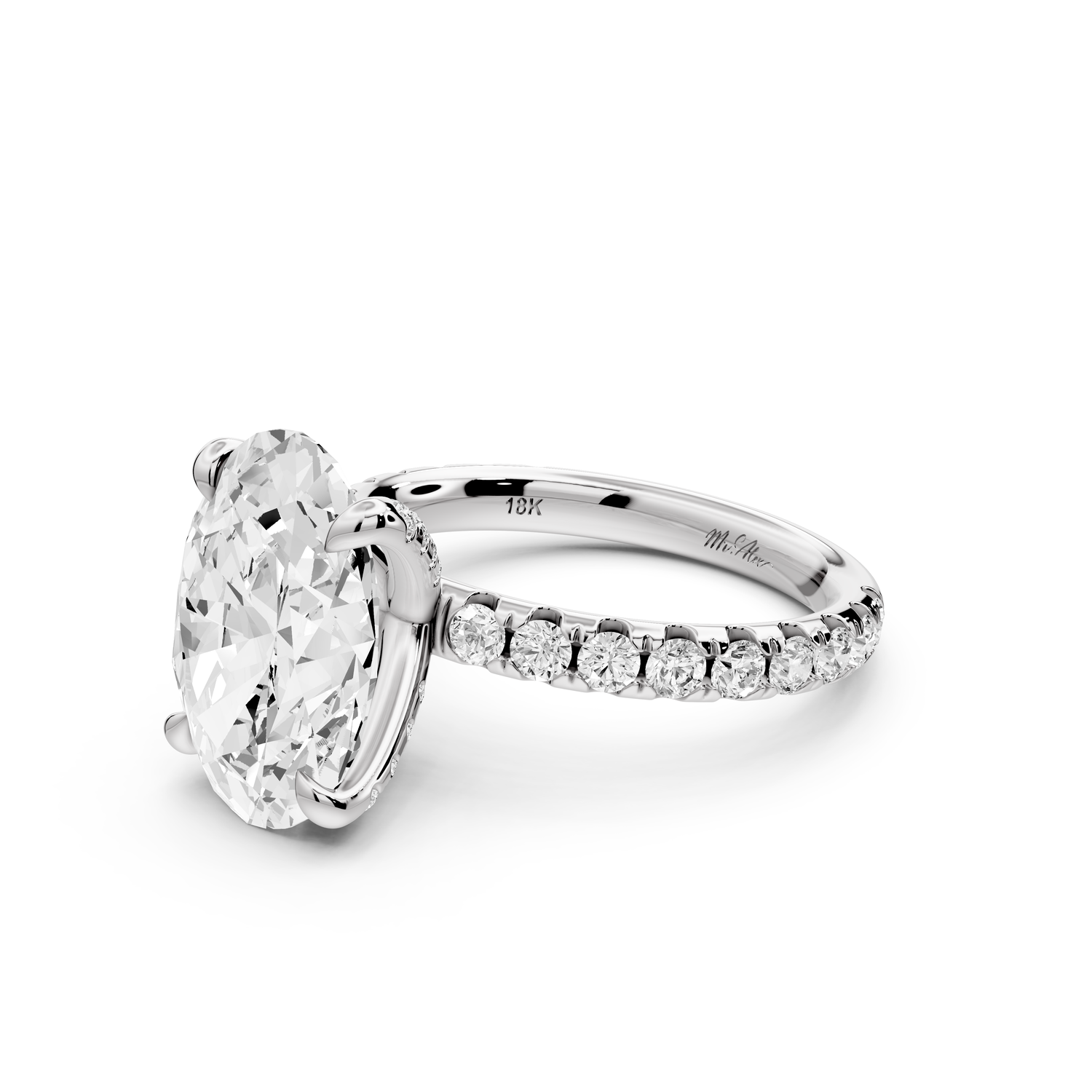 Elissa - 4ct platinum Oval Classic Solitaire Engagement Ring with Shared-Prong Pavé Band