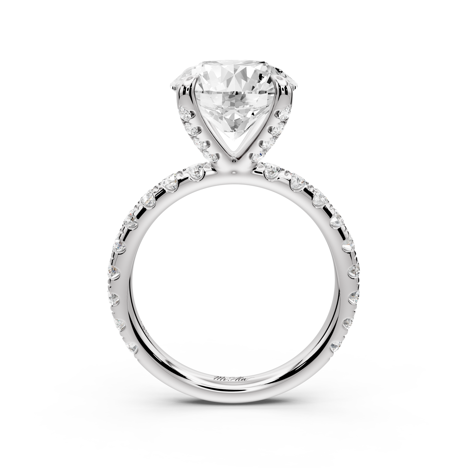 Elissa - 4ct platinum Round Classic Solitaire Engagement Ring with Shared-Prong Pavé Band