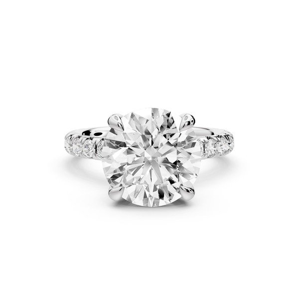 Elissa - 4ct platinum Round Classic Solitaire Engagement Ring with Shared-Prong Pavé Band