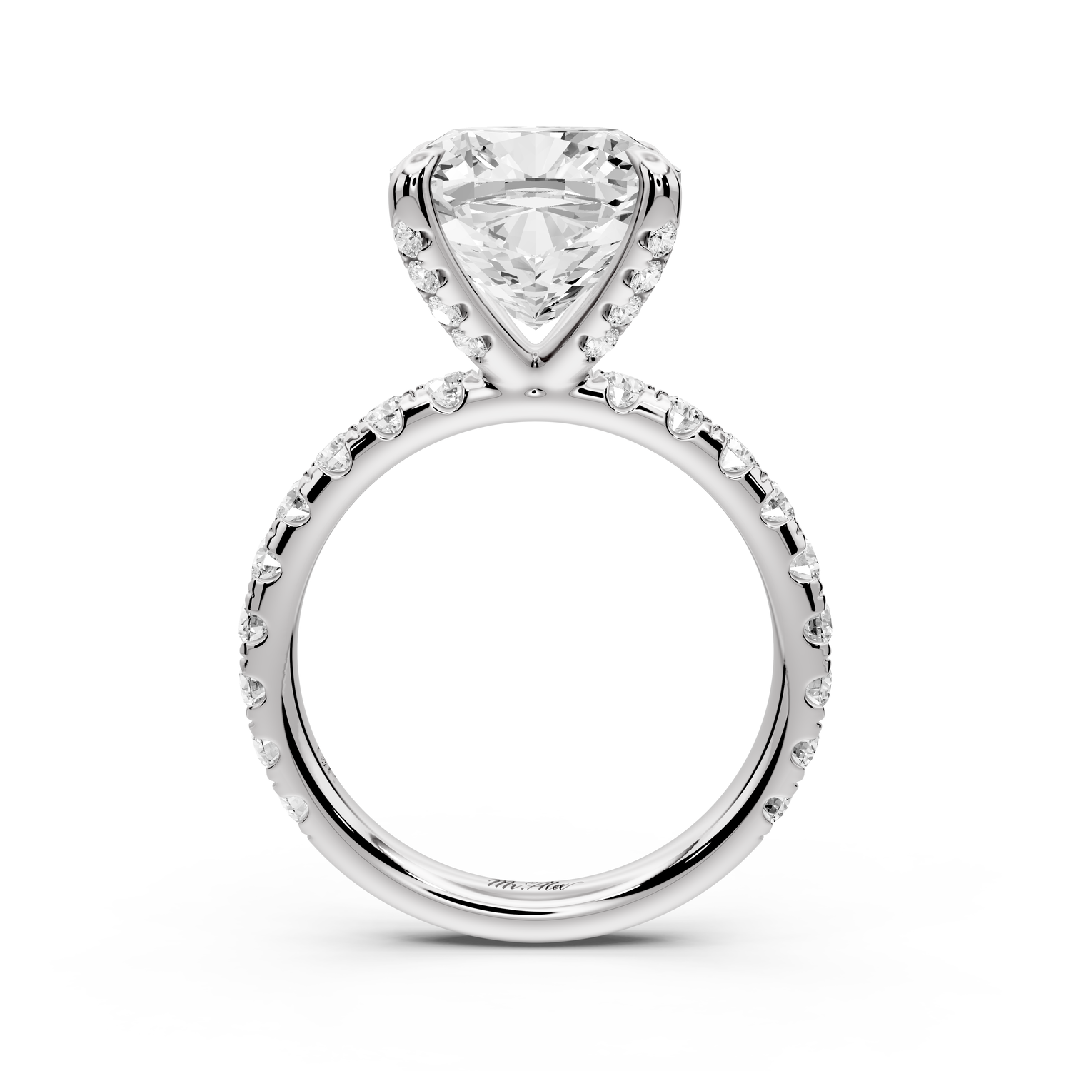 Elissa - 5ct platinum Cushion Classic Solitaire Engagement Ring with Shared-Prong Pavé Band