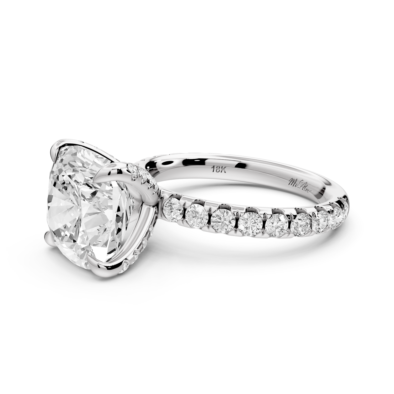 Elissa - 5ct platinum Cushion Classic Solitaire Engagement Ring with Shared-Prong Pavé Band