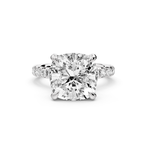Elissa - 5ct platinum Cushion Classic Solitaire Engagement Ring with Shared-Prong Pavé Band