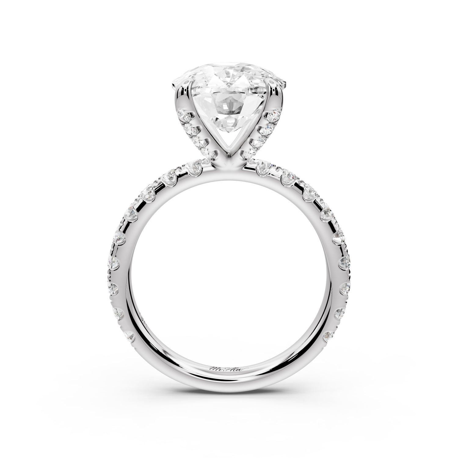 Elissa - 5ct platinum Ecushion Classic Solitaire Engagement Ring with Shared-Prong Pavé Band