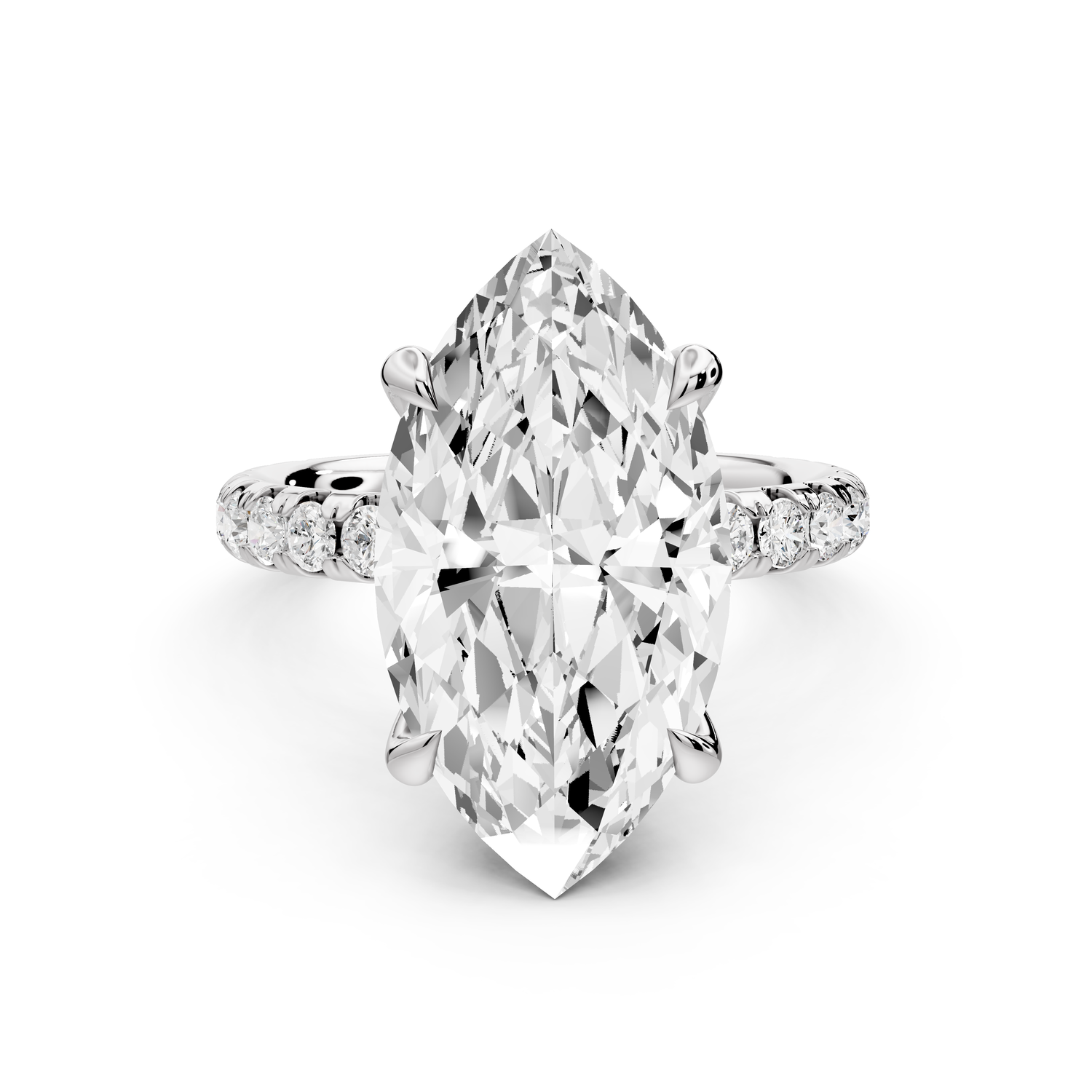 Elissa - 5ct platinum Marquise Classic Solitaire Engagement Ring with Shared-Prong Pavé Band