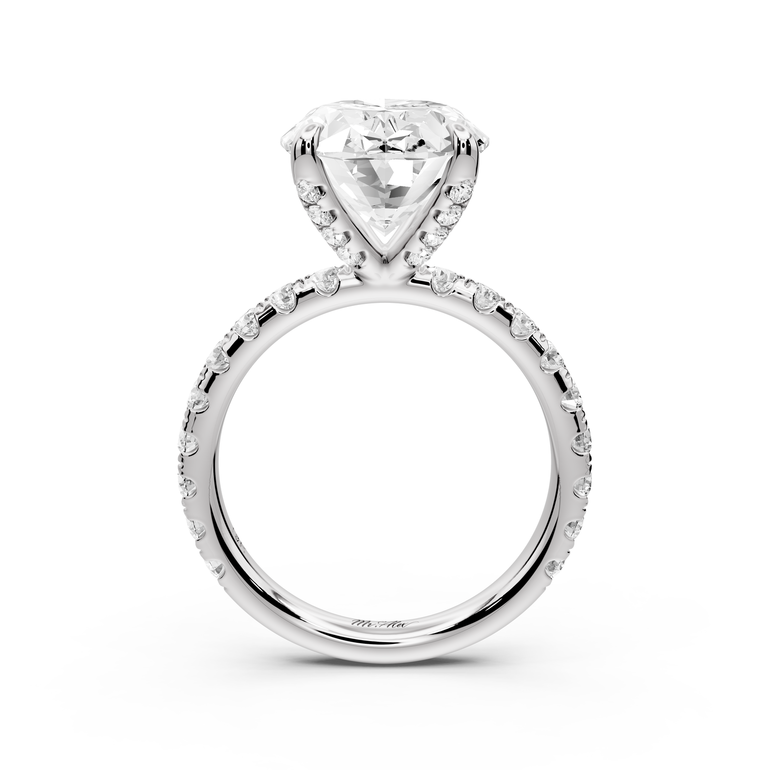 Elissa - 5ct platinum Oval Classic Solitaire Engagement Ring with Shared-Prong Pavé Band