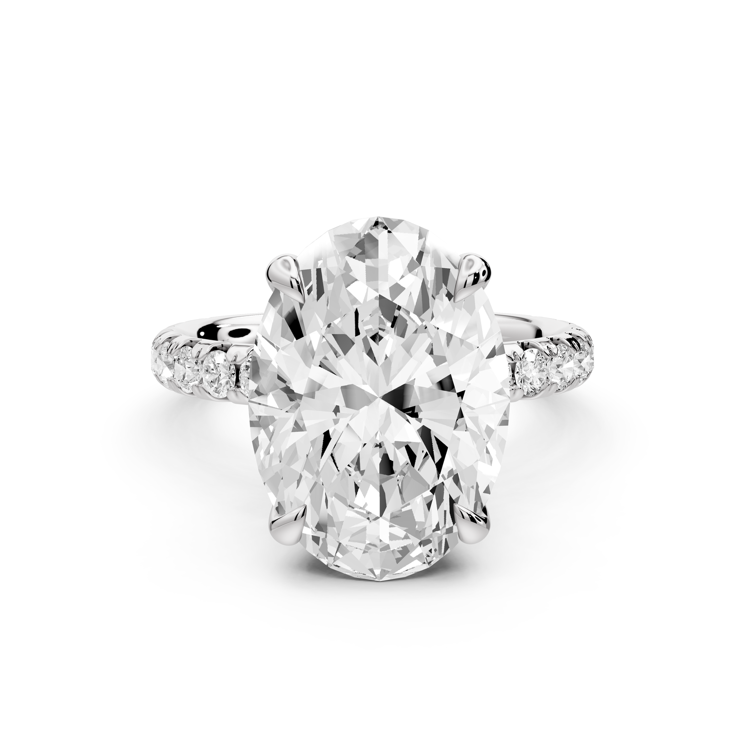 Elissa - 5ct platinum Oval Classic Solitaire Engagement Ring with Shared-Prong Pavé Band