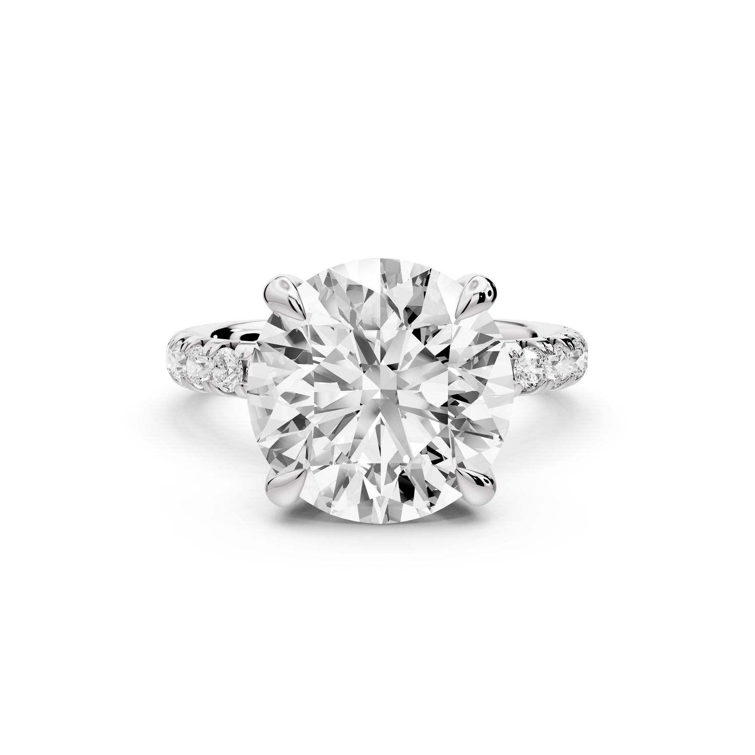 Elissa - 5ct platinum Round Classic Solitaire Engagement Ring with Shared-Prong Pavé Band